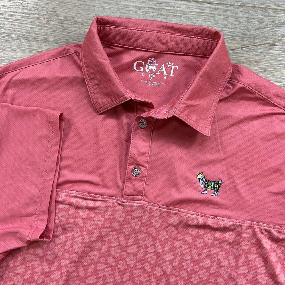 GOAT USA Large Pink Hawaiian Golf Polo Shirt Performance Stretch